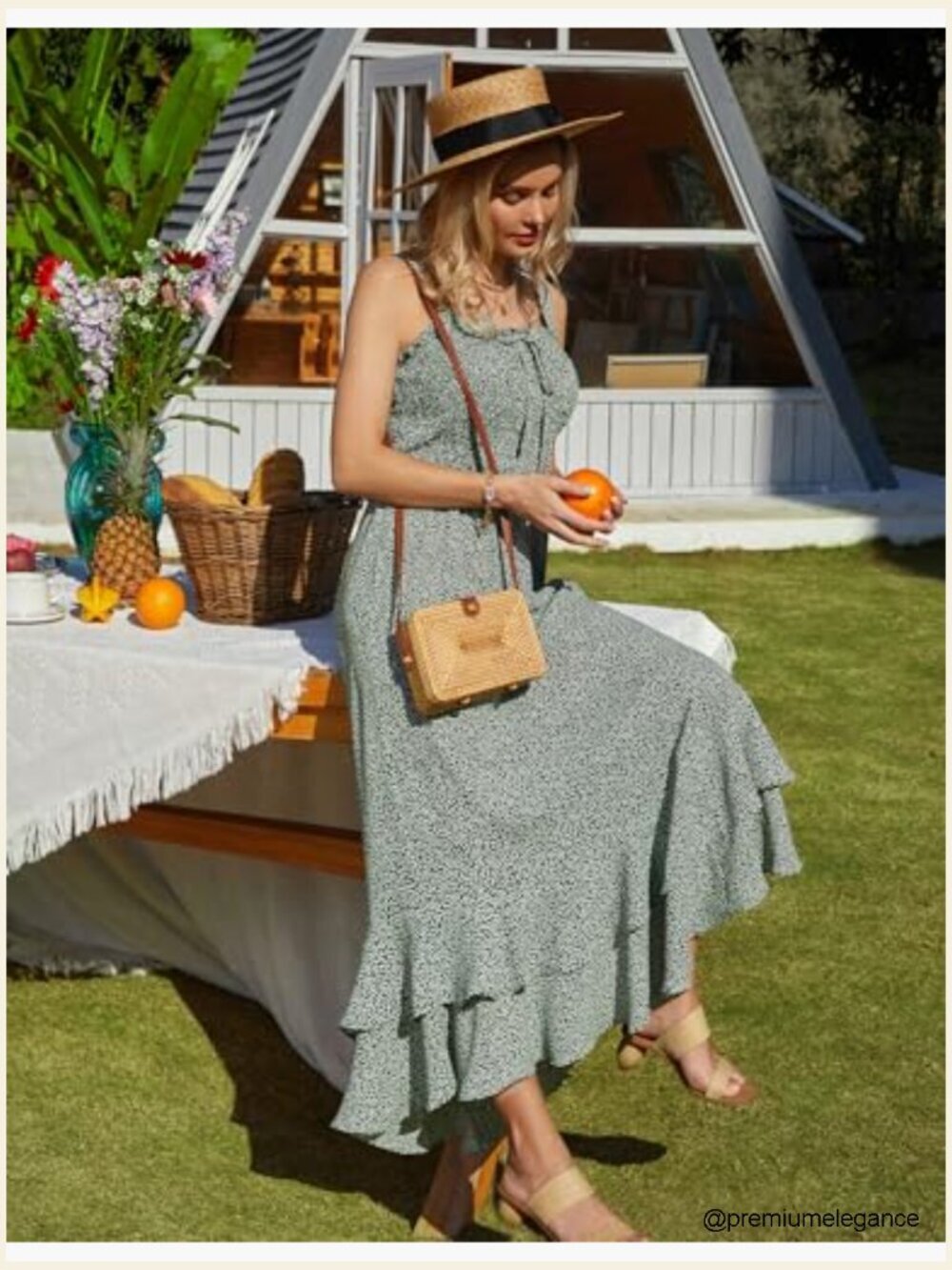 Floral Boho Maxi Dress Square Neck Strapped Swing A-Line Sundress Beach - Picture 3 of 7